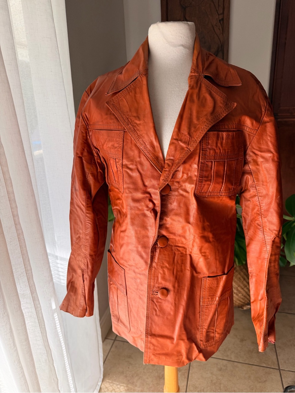 Vintage Copper Brown Leather Blazer Jacket Men’s Large Montevideo Uruguay